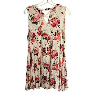 Umgee Women's Dress Large L White Floral Sleeveless  Sun Misses Size 12 14
